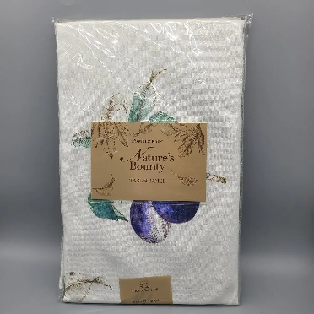 Portmeirion Nature's Bounty 70” Round Tablecloth Polyester White Fruits New